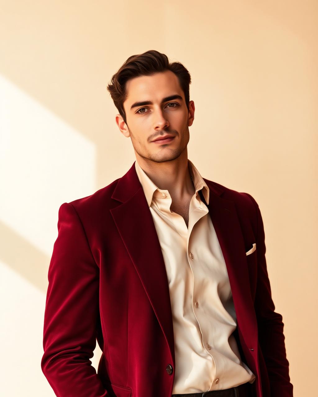 Modelo masculino com blazer bordô